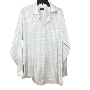 Van Heusen White Blue Plaid Checker Button Down Shirt - Size 17 x 34
